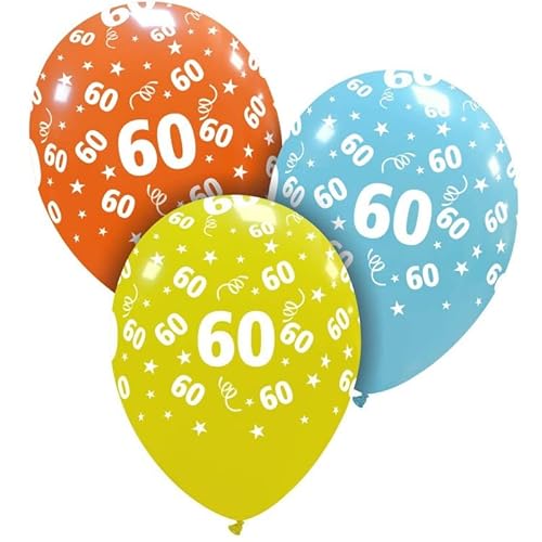 Bedruckte bunte Luftballons mit Zahlen (Zahl wählbar) (Zahl 60, 10 Stück) von eventkauf