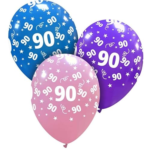 Bedruckte bunte Luftballons mit Zahlen (Zahl wählbar) (Zahl 90, 10 Stück) von eventkauf