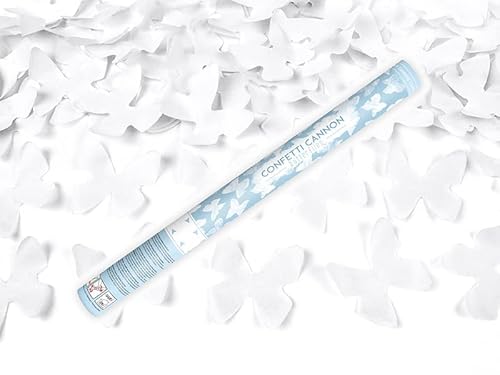 eventkauf Konfetti Shooter Konfettikanone Hochzeit Konfettishooter 60cm (Weiß Schmetterlinge) von eventkauf