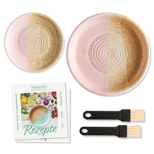 evergrate Geniales Duo: Tellerreibe + Dipschale Motiv Flower mit 2 Küchenpinsel und 2 Rezepthefte von evergrate