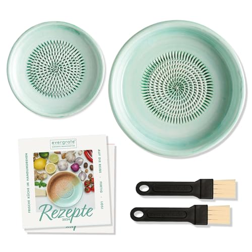 evergrate Geniales Duo: Tellerreibe + Dipschale Motiv Mint mit 2 Küchenpinsel und 2 Rezepthefte von evergrate