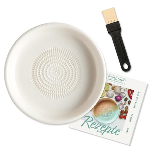 evergrate Keramikreibe Dipschale im Motiv Cremeweiß mit Küchenpinsel und Rezeptheft von evergrate