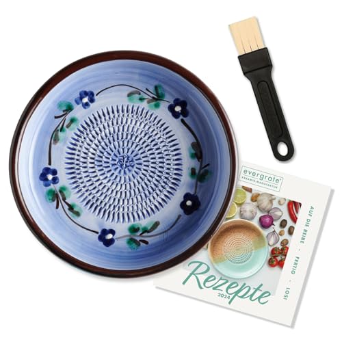 evergrate Keramikreibe Dipschale im Motiv Flora mit Küchenpinsel und Rezeptheft von evergrate
