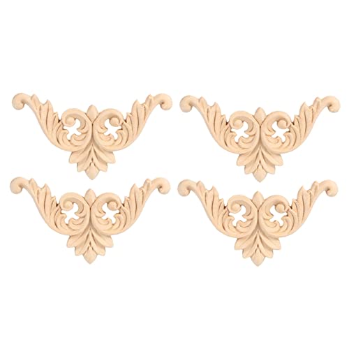 Holzschnitzerei-Aufkleber, Eckschnitzecke, 4 Stück, Gummiholz, Onlay-Applikation, Möbel, Blumenform, unlackiertes Dekor (20,3 x 20,3 cm) von evhooe
