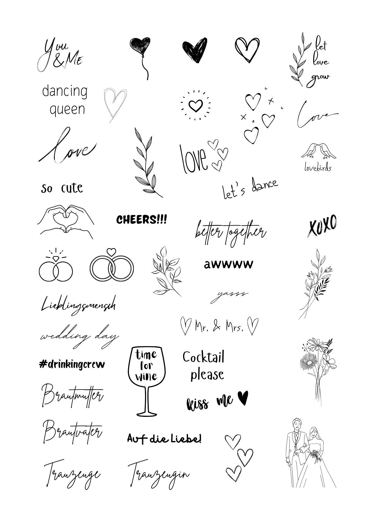 Klebetattoos Temporäre Tattoos Hochzeit Wedding Klebetattoos Temporäre Tattoos Hochzeit Wedding von evveprints