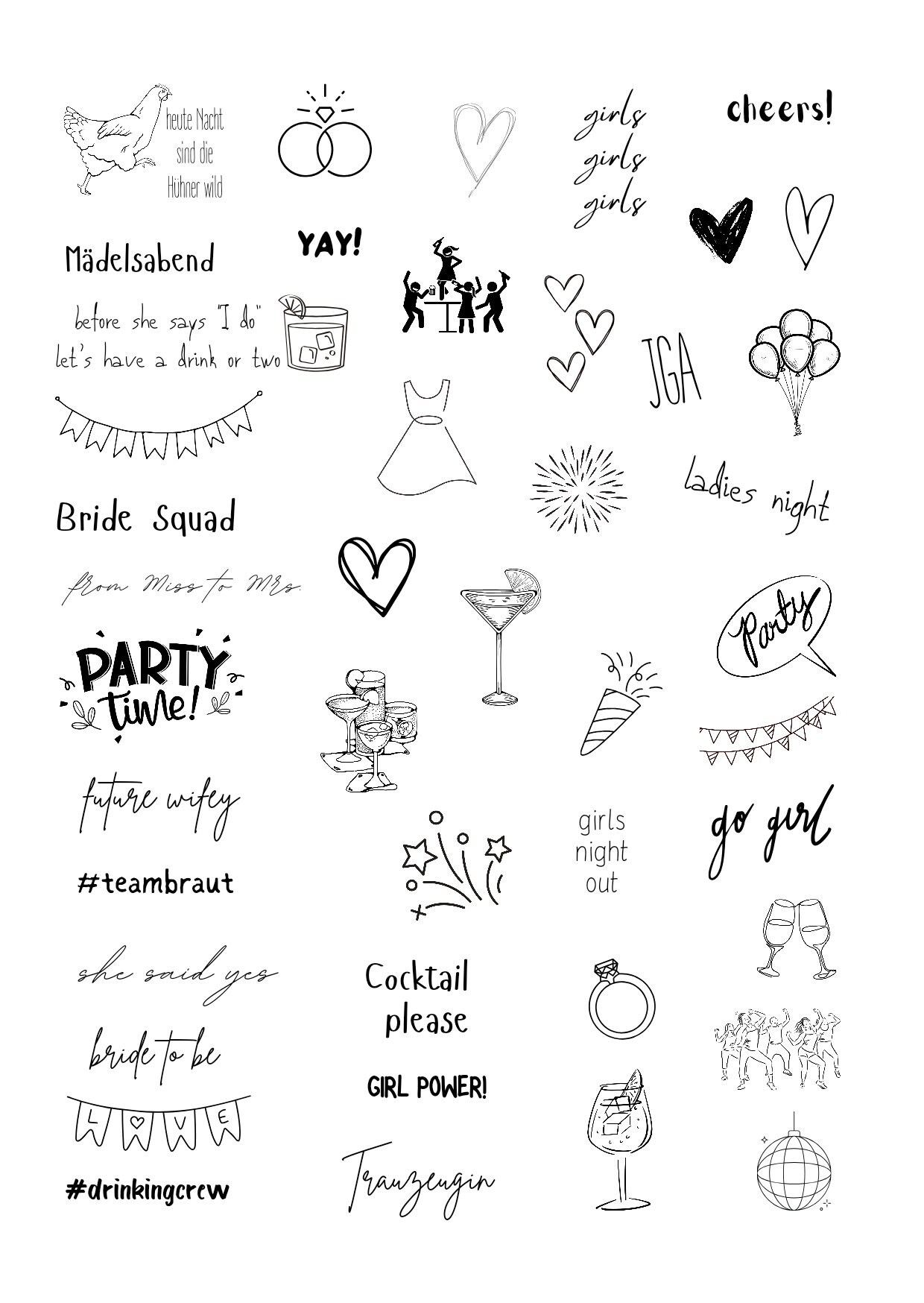Klebetattoos Temporäre Tattoos Jga Junggesellinnenabschied Braut Klebetattoos Temporäre Tattoos Jga Junggesellinnenabschied Braut von evveprints