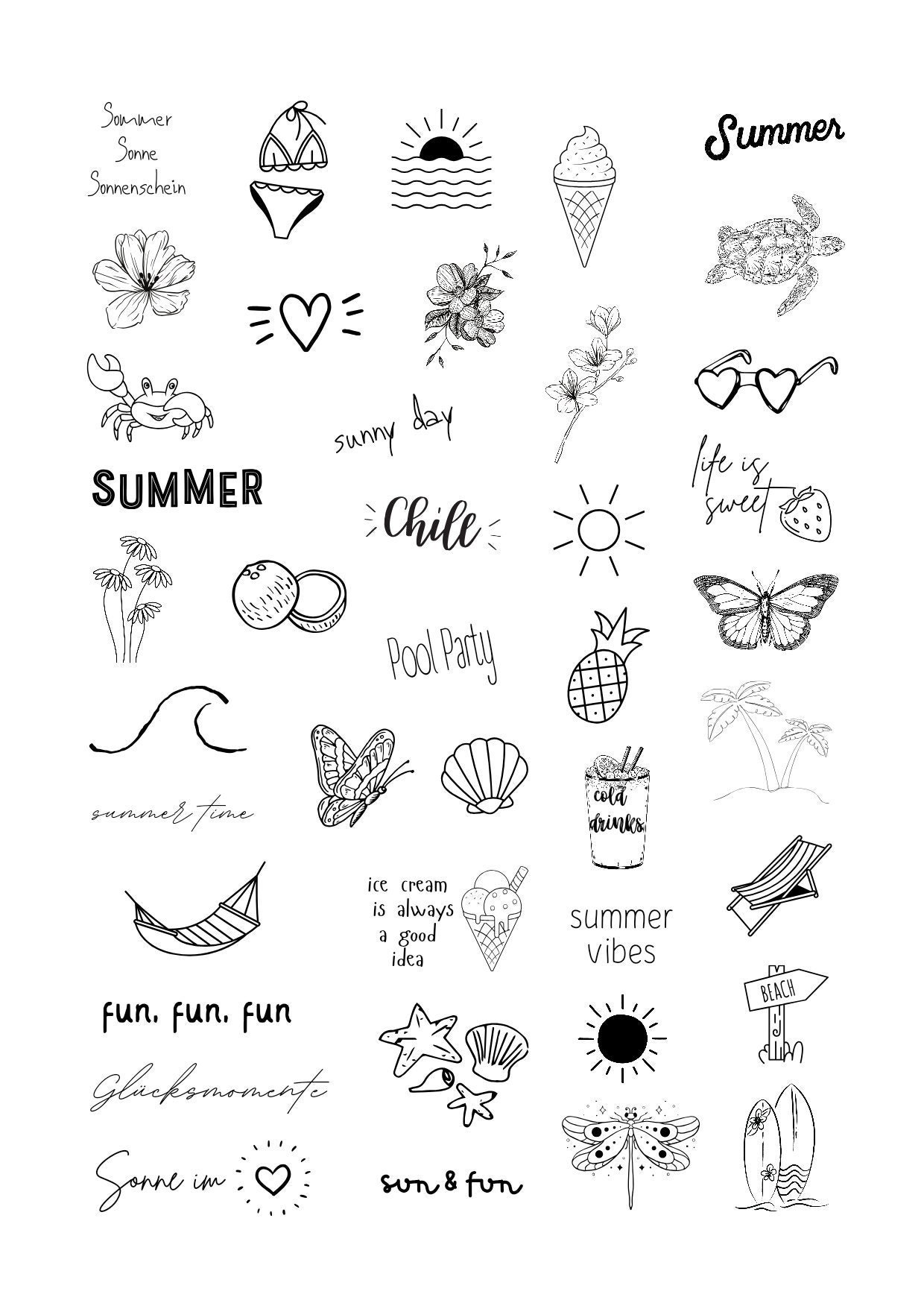 Klebetattoos Temporäre Tattoos Sommer Urlaub Sommerparty Poolparty Klebetattoos Temporäre Tattoos Sommer Urlaub Sommerparty Poolparty von evveprints