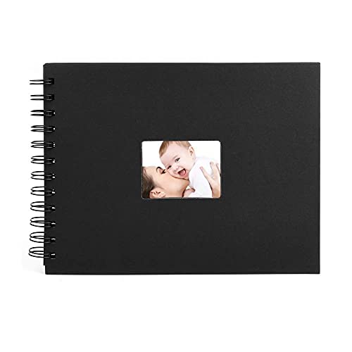 ewtshop® 3er-Set schwarze Fotoalben + 51 Sticker, DIY Fotobuch, 22 x 17 cm, 24 Blatt je Album, Spiralbindung von ewtshop