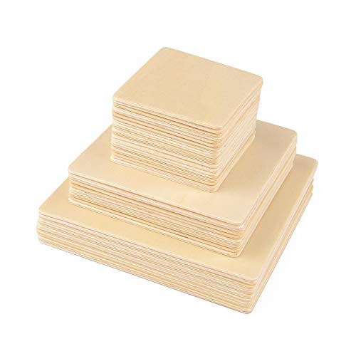 ewtshop® 40 Holz-Quadrate, 3 Größen: 10 cm + 8 cm + 5 cm, für Bastelarbeiten, als Dekoration, 2mm Dicke von ewtshop