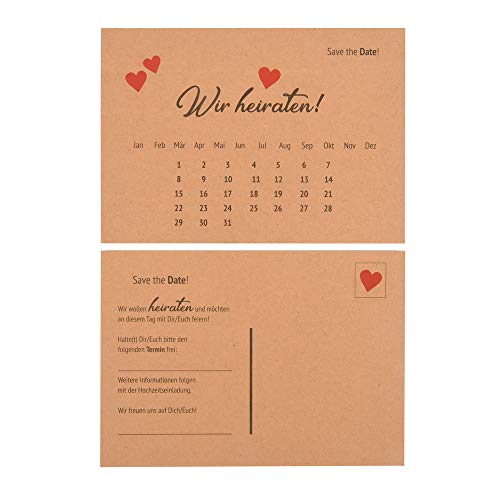 ewtshop® Hochzeitseinladungskarten Save the Date, im Format 10,5 x 14,8 cm, Hochzeitskarten aus hochwertigem Kraftpapier, Vintage Postkarten von ewtshop