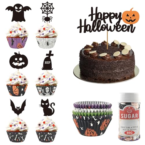 Halloween Cupcake Topper, Zahnstocher Markierungsfahnen, Halloween Kuchendeko, für Kindergeburtstage Party-Dekorationen, Motto Partyzubehör, einfach anzubringende von exatta