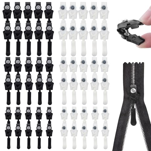 Reißverschluss Reparatur Set, 60 Stück Eißverschluss Schieber Ersatz, Zipper, 3 Größen Abnehmbarer Reißverschlussschieber, für Geldbörse, Gepäck, Rucksäcke, Jacken (Schwarz und Weiß) von exatta