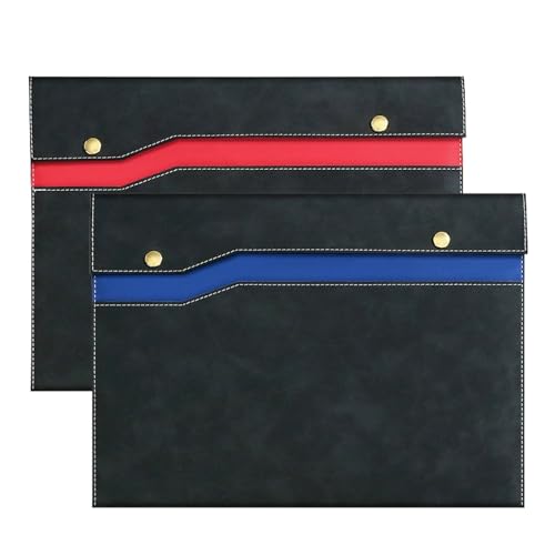 Eyintlofc Dokumentenmappe aus PU-Leder, A4, stilvolle Umschlagmappe mit Schnappverschluss für Vertragsbeleg (2, Blau und Rot) von eyintlofc