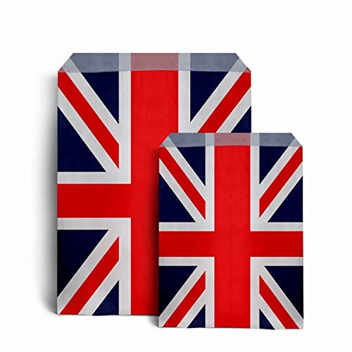 100 Stück Papiertüten mit Union-Jack-Motiv sind perfekt für Hochzeitstorten-Geschenkläden, Kinderpartys, Popcorn, Süßigkeiten und Kekse (Union Jack, 100 Beutel) von ezkart
