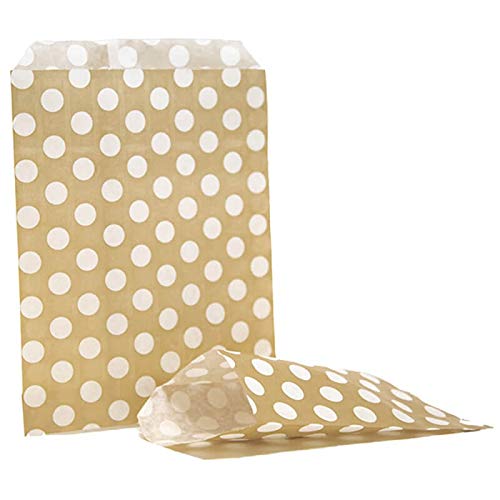 ezkart | 12,7 x 17,8 cm, 100 x gestreifte Papiertüten für Süßigkeiten-Buffet, Hochzeitstorte, Geschenkladen, Kinderpartys | Maße: 12,7 x 17,8 cm (Gold gepunktet) von ezkart