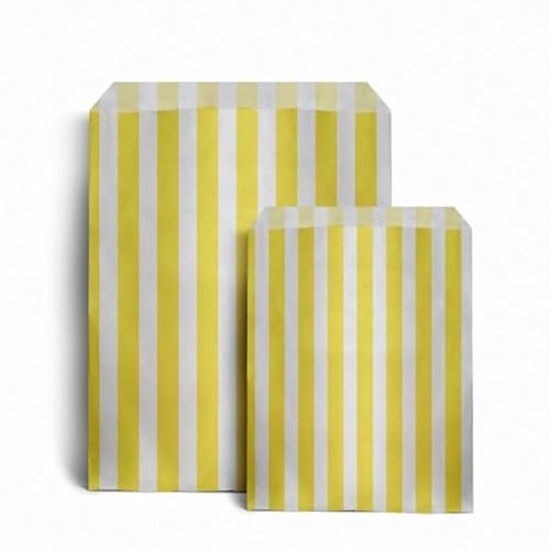 ezkart Verschiedene gestreifte Süßigkeiten-Papiertüten sind perfekt für Hochzeitstorten-Geschenkläden, Kinderpartys, Popcorn-Tüten, Süßigkeitentüten und Kekstüten (gelb, 100 Beutel) von ezkart