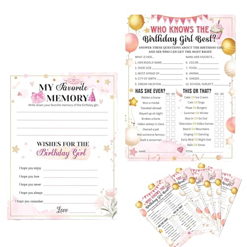 fKiZanthene 30 Stück Geburtstagsparty-Spielkarten für Mädchen, doppelseitig, 15 x 20 cm, mit Wer kennt das Geburtstagskind Best My Favorite Memory Wishes für das Geburtstagskind Sleepover Partys fKiZanthene 30 Stück Geburtstagsparty-Spielkarten für Mädchen, doppelseitig, 15 x 20 cm, mit Wer kennt das Geburtstagskind Best My Favorite Memory Wishes für das Geburtstagskind Sleepover Partys von fKiZanthene