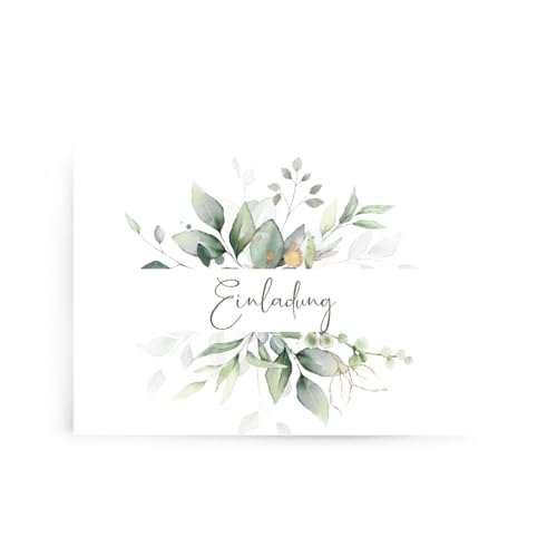 fabelie Design Einladungskarten Hochzeit greenery Hochzeitseinladungen klassisch A6 mit Umschlägen Naturpapier (grün-gold, 20 Stück) von fabelie Design
