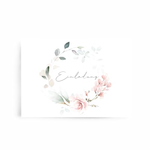 fabelie Design Einladungskarten Hochzeit greenery Hochzeitseinladungen klassisch A6 mit Umschlägen Naturpapier (grün-rosé, 20 Stück) von fabelie Design