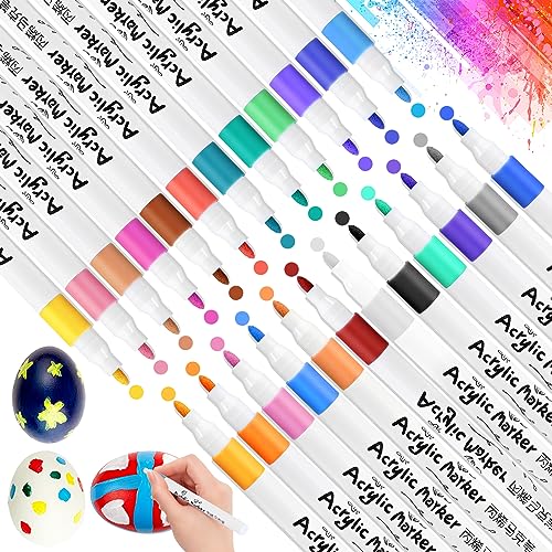 Faburo 24 Farben Acrylfarbenstifte, Acrylstifte, Filzstifte, Marker auf Wasserbasis – für Papier, Stein, Textil, Glas, Leinwand, Kieselstein, Holz von Faburo