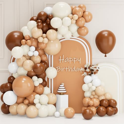 Luftballon Girlande Braun, 100Stück Retro Kaffee Braun Ballonbogen Mit Luftballons Weiß und Beige, Braune Luftballons Geburtstag Party Deko für Baby Shower Gender Reveal Babyparty Junge Safari Deko von fairymaiden