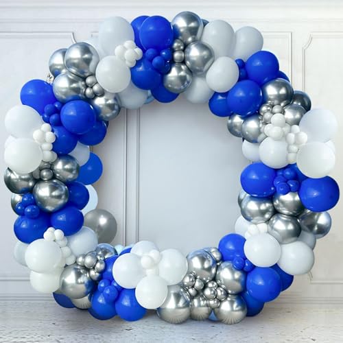 Blaue, silberne & weiße runde Ballon-Klebekette 137Stk. von fairymaiden