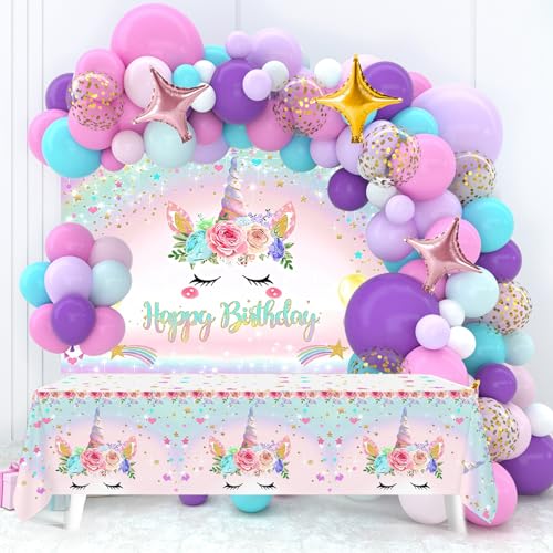 Einhorn Geburtstagsdeko Mädchen - 118pcs Einhorn Kindergeburtstag Deko Folienballon Mit Einhorn Tischdecke Geburtstag, Birthday Decorations, Einhorn Luftballons Einhorn Geschenke Für Mädchen Party von fairymaiden