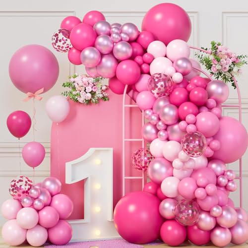 Rosa luftballons geburtstag Set - 111 Stück Pink Luftballon Girlande mit Rosa Luftballons Konfetti Rosa Luftballons für Babyparty, Verlobung, Taufe, Hochzeit, Baby Shower, Prinzessin Geburtstag Deko von fairymaiden