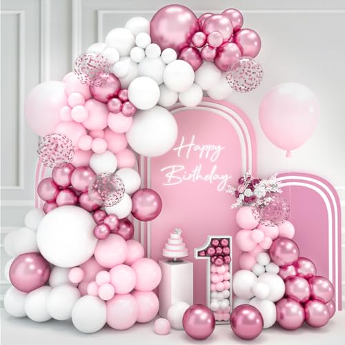 Rosa Luftballons Girlande, 102Stück Rosa Und Weiß Luftballons Geburtstag mit Pink Luftballon Metallic Konfetti Luftballon, Pastellrosa Ballon Girlande für Geburtstagsdeko BabyParty Dekoration Hochzeit von fairymaiden