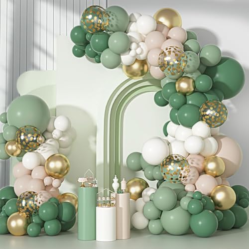 Salbeigrün und Gold Ballonbogen Kit, 114pcs Olivgrün Ballon Girlande mit Sand Weiß und Gold Ballons, Gold Konfetti Ballons für Geburtstag Dschungel Safari Thema Party Dekoration Hochzeit Babyparty Salbeigrün und Gold Ballonbogen Kit, 114pcs Olivgrün Ballon Girlande mit Sand Weiß und Gold Ballons, Gold Konfetti Ballons für Geburtstag Dschungel Safari Thema Party Dekoration Hochzeit Babyparty von fairymaiden