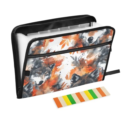 Aesthetic Wolf Safari-Ahornblatt-Akkordeon-Aktenordner, A4-Größe, legale Größe mit Reißverschluss, Aktenordner zum Aufhängen, Papierordner für Sozialarbeiter, taktisch von famyily