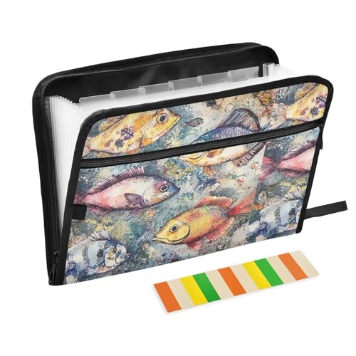 Akkordeon-Aktenordner im Retro-Fisch-Design, A4-Format, legale Größe mit Reißverschluss, Fächer, legale Größe, für Krankenpflege, Studenten, Arbeit von famyily