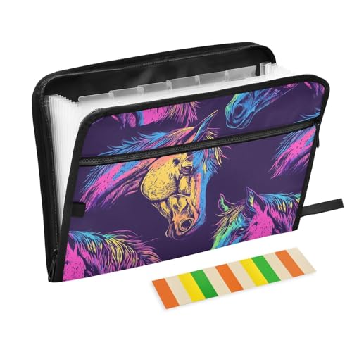Akkordeon-Aktenordner mit Pferde-Motiv, A4-Größe, erweiterbar mit Taschen, Monatsaktenordner, legale Größe, erweiterbar für Tierarztbesprechungen von famyily