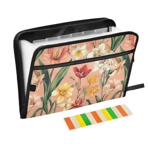 Amaryllis Fächermappe mit Frühlingsblumen, Narzissen, A4-Größe, erweiterbare Mappe mit Taschen, Hängeregistraturtaschen, Dokumentenmappe für medizinische Referenzen von famyily