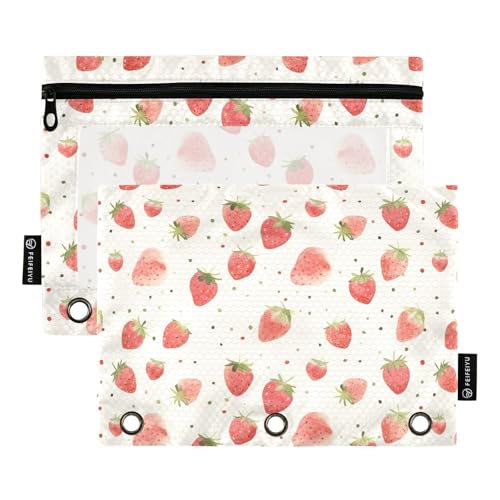 Aquarell-Erdbeer-Muster mit Punkten, Ringbuchtaschen, Aufbewahrungstasche für Ringe, Ordner, Aufbewahrung mit 3 Löchern für Studenten, Schreibwarenzubehör von famyily