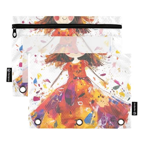 Artistic Girl Splashed – Farbige Kleiderbindertaschen, weiches Federmäppchen für Ringe, Ordner, Aufbewahrung mit 3 Löchern für Kinder, Schreibwarenzubehör von famyily