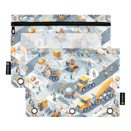 Bauszene Highway Betonmischer LKW Straße Roller Binder Taschen 3 Loch Locher Binder für Ordner 3 Ringe mit Wasserdicht für Kinder Schreibwaren von famyily