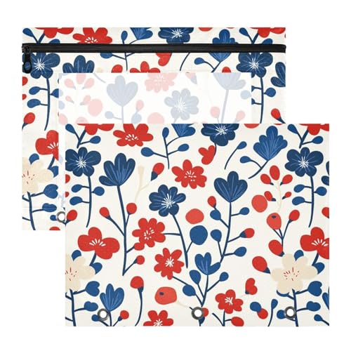 Binder-Bleistiftbeutel, 3 Löcher, Aufbewahrungstasche für A4-Papier, Briefe, 2 Stück, Lehrerklasse, buntes Blütenmuster, Blumenmuster, Rot von famyily