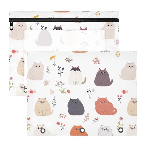 Binder-Bleistiftbeutel, bezaubernder Kunststoff-Aktenordner für 3 Ringe, 2 Stück, Studenten, Schulanfang, schick, Himalayancats, Weiß von famyily