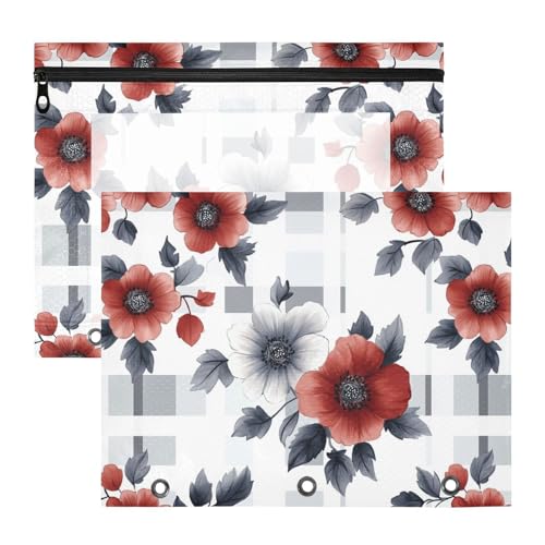 Binder-Bleistiftbeutel, stabiler Kunststoff, Aktenordner für 3 Ringe, 2 Stück, Lehrer, Büro, buntes Blumenmuster, Büffel von famyily