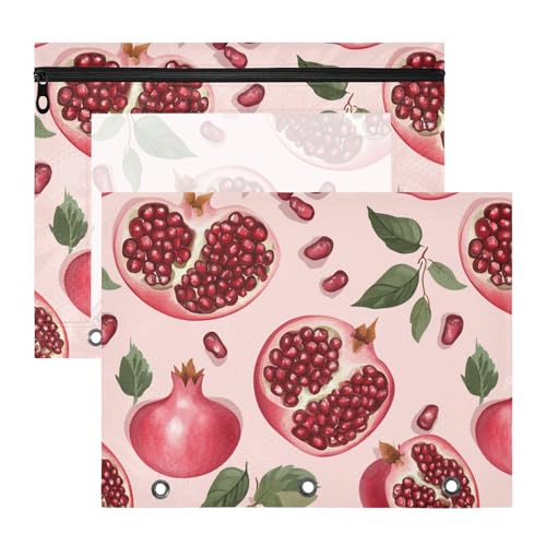 Binder-Bleistiftetui, 3 Löcher, Kunststoff, Aktenordner für A4-Papier, Briefe, 2 Stück, Lehrerklasse, Granatapfelfrucht, Rouge von famyily