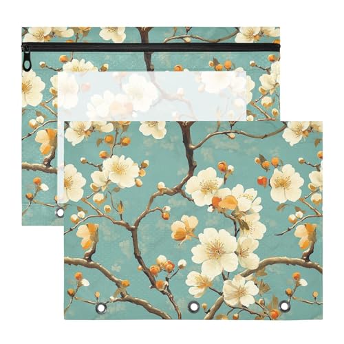 Binder-Federmäppchen, Klarsichtfenster, Kunststoff-Aktenordner für A4-Papier, Briefe, 2 Stück, Lehrer, College, Zubehör, Blumen, orangefarbene Zweige von famyily