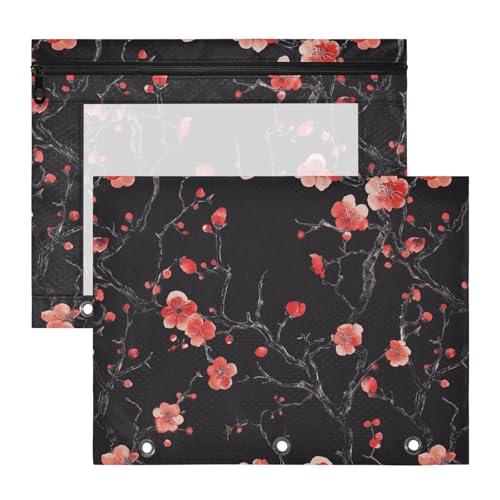 Bindertaschen mit 3 verstärkten Ösen, Kunststoff-Aktenordner für A4-Papier, Briefe, 2 Stück, Lehrer, Büro, rote Kirschblüten, dunkle Zweige Bindertaschen mit 3 verstärkten Ösen, Kunststoff-Aktenordner für A4-Papier, Briefe, 2 Stück, Lehrer, Büro, rote Kirschblüten, dunkle Zweige von famyily