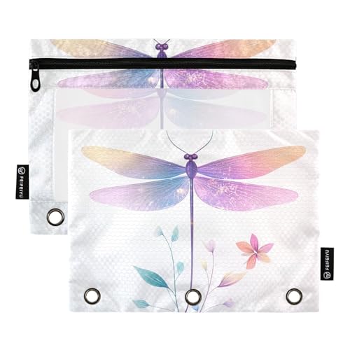 Bindertaschen mit Cartoon-Libellen-Motiv, Kunststoff, für 3-Loch-Bindertaschen mit Reißverschluss, für Schule, Schreibwaren, Weiß Bindertaschen mit Cartoon-Libellen-Motiv, Kunststoff, für 3-Loch-Bindertaschen mit Reißverschluss, für Schule, Schreibwaren, Weiß von famyily