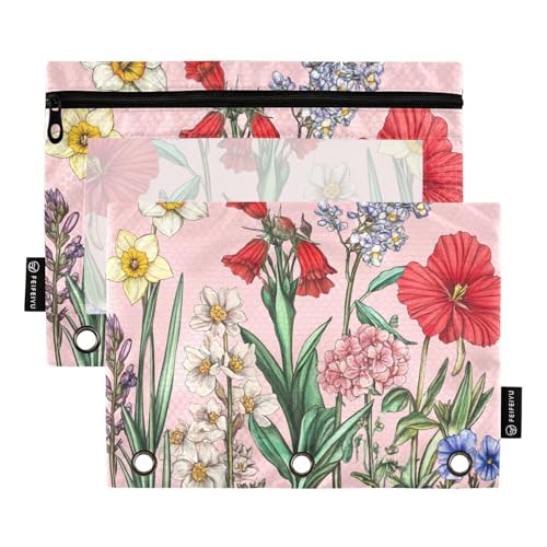 Blumen Narzissen Sukkulenten Rosa Ringe Binder Taschen Binder Federmäppchen für Ordner 3 Ringe mit 3 Löchern für Untersuchungsbüro Organizer von famyily
