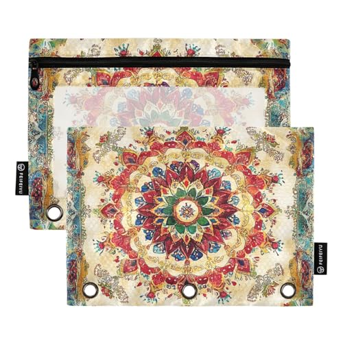 Bohemian Vintage Mandala Stil Blume Ringe Binder Taschen Binder Federmäppchen für Ordner 3 Ringe mit Wasserdicht für Kinder Aufbewahrungsbehälter von famyily