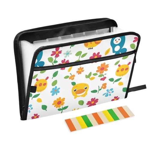 Bunte Fächermappe mit niedlichen Tieren und Blumen, A4-Größe, erweiterbar mit Taschen, Kunststoff-Hängemappe, tragbare Aktenmappe für Sozialarbeiter, klinische Krankenpflege von famyily