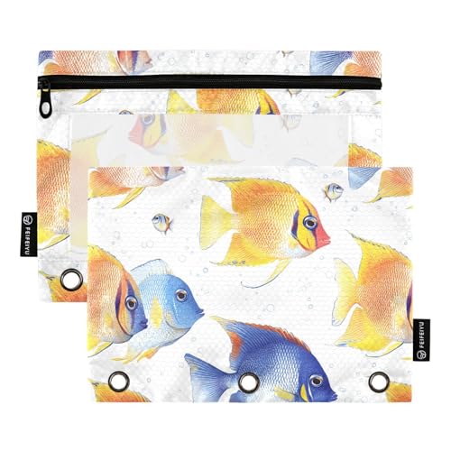Chic Angelfish Fishes Dokumententasche für 3 Ringe, Ordner mit 3 Ringen, für Schule, Büro, Dokumenten-Organizer, Weiß von famyily