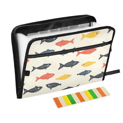 Colorful Fish Happy Hängemappe, A4-Größe, Akkordean-Aktenordner mit Reißverschlusstasche, Akkordean-Aktenordner, Büro, Papier-Organizer für Architekten, Militär Colorful Fish Happy Hängemappe, A4-Größe, Akkordean-Aktenordner mit Reißverschlusstasche, Akkordean-Aktenordner, Büro, Papier-Organizer für Architekten, Militär von famyily