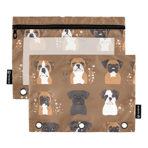 Dokumententasche mit niedlichem Boxer-Motiv, Braun, Dokumententasche für 3-Loch-Bindertaschen mit 3 Löchern, für Bürobedarf, Organizer von famyily